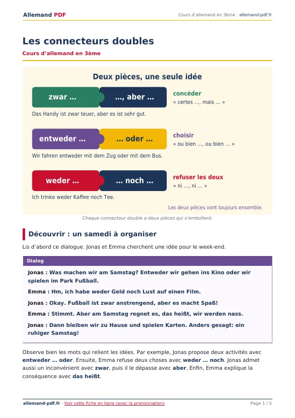 Cours « Les connecteurs doubles » en PDF