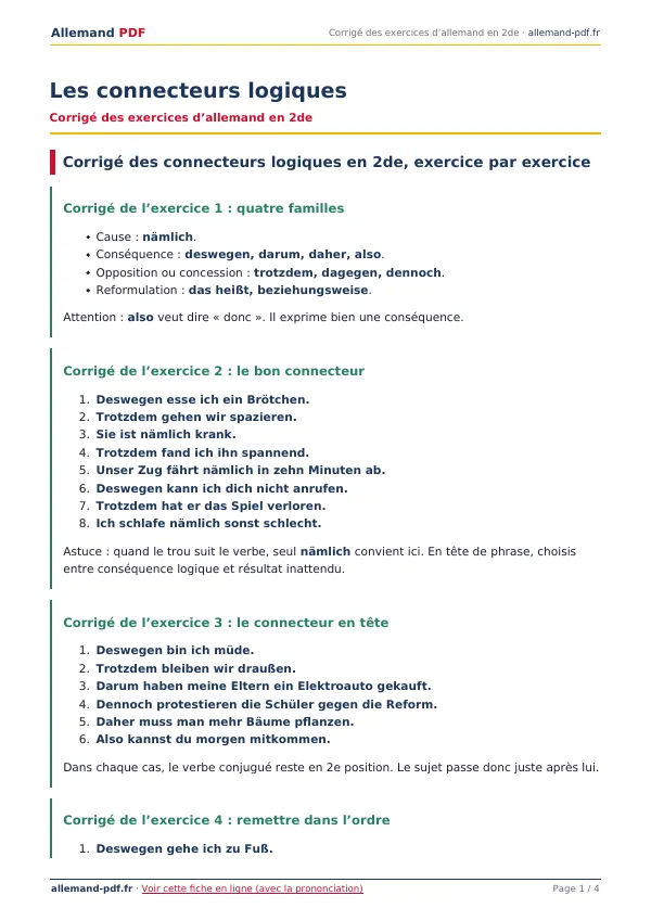 Corrigé « Les connecteurs logiques » en PDF