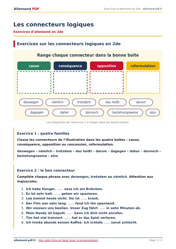 Exercices « Les connecteurs logiques » en PDF