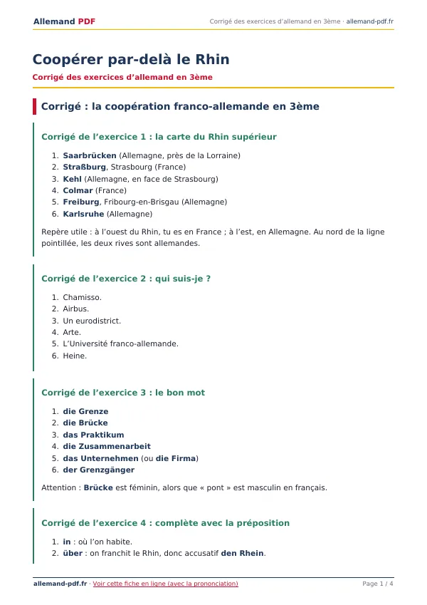 Corrigé « Coopérer par-delà le Rhin » en PDF