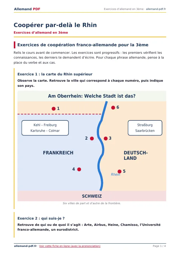Exercices « Coopérer par-delà le Rhin » en PDF