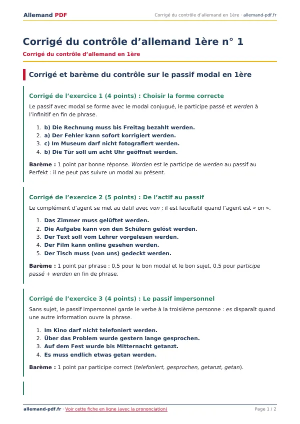 Corrigé du contrôle « Corrigé du contrôle d’allemand 1ère n° 1 » en PDF