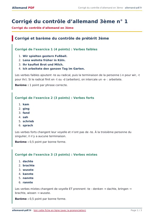 Corrigé du contrôle « Corrigé du contrôle d’allemand 3ème n° 1 » en PDF