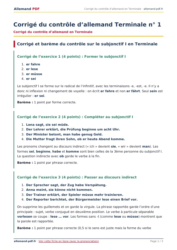 Corrigé du contrôle « Corrigé du contrôle d’allemand Terminale n° 1 » en PDF
