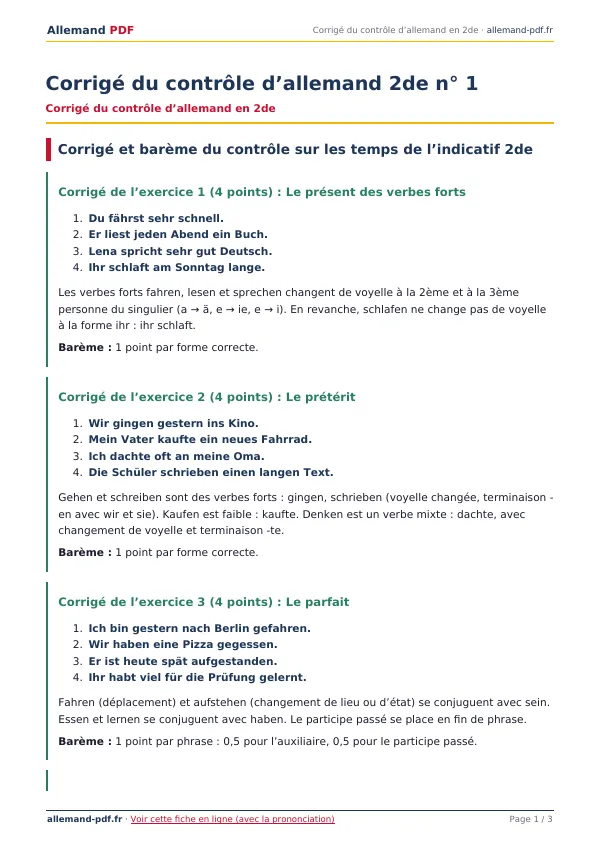 Corrigé du contrôle « Corrigé du contrôle d’allemand 2de n° 1 » en PDF