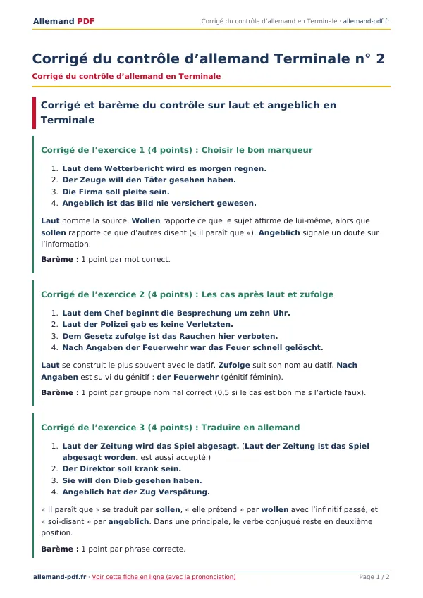 Corrigé du contrôle « Corrigé du contrôle d’allemand Terminale n° 2 » en PDF