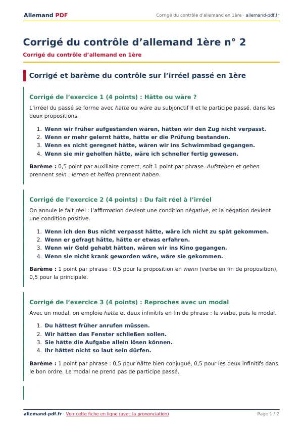 Corrigé du contrôle « Corrigé du contrôle d’allemand 1ère n° 2 » en PDF