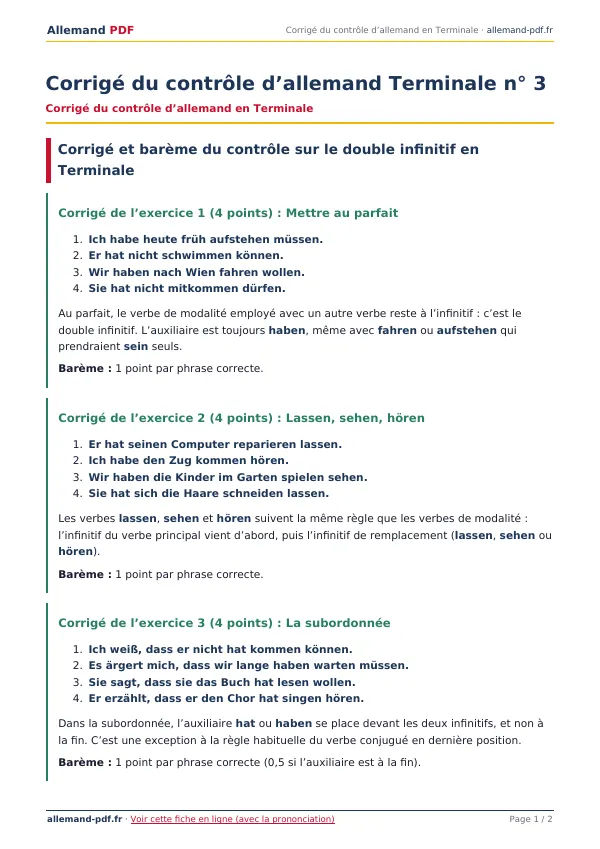 Corrigé du contrôle « Corrigé du contrôle d’allemand Terminale n° 3 » en PDF