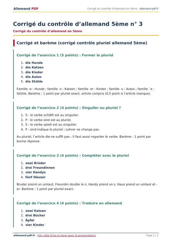 Corrigé du contrôle « Corrigé du contrôle d’allemand 5ème n° 3 » en PDF