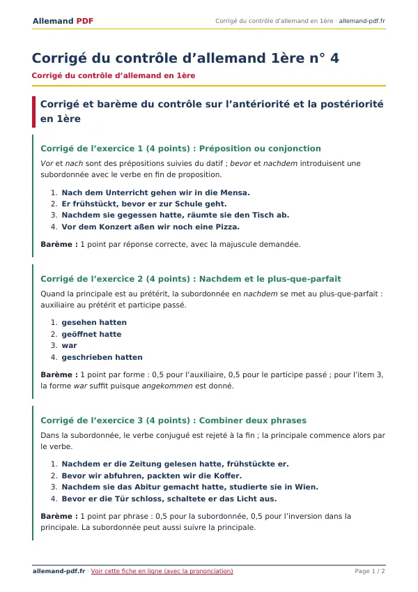 Corrigé du contrôle « Corrigé du contrôle d’allemand 1ère n° 4 » en PDF