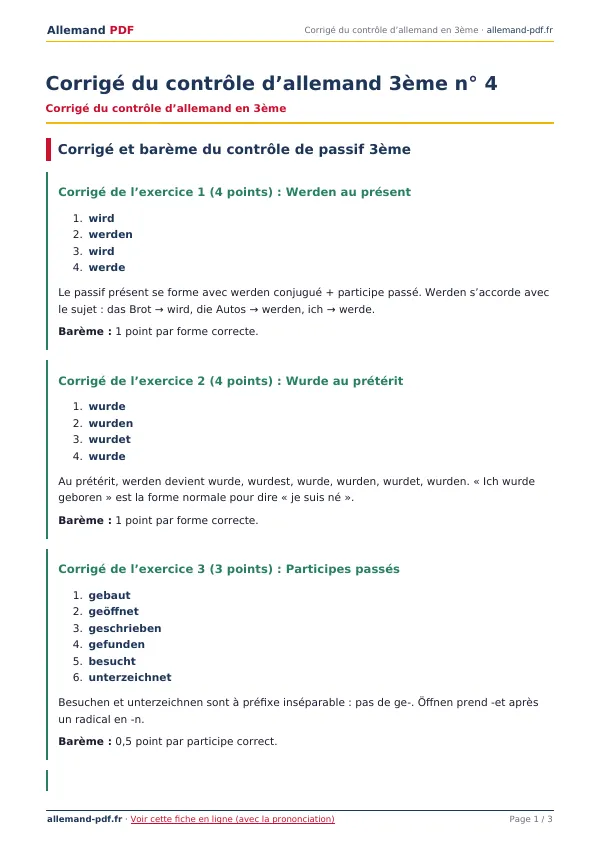 Corrigé du contrôle « Corrigé du contrôle d’allemand 3ème n° 4 » en PDF