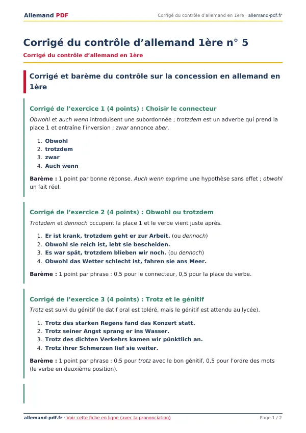 Corrigé du contrôle « Corrigé du contrôle d’allemand 1ère n° 5 » en PDF