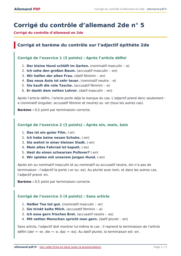 Corrigé du contrôle « Corrigé du contrôle d’allemand 2de n° 5 » en PDF