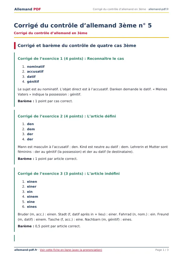 Corrigé du contrôle « Corrigé du contrôle d’allemand 3ème n° 5 » en PDF