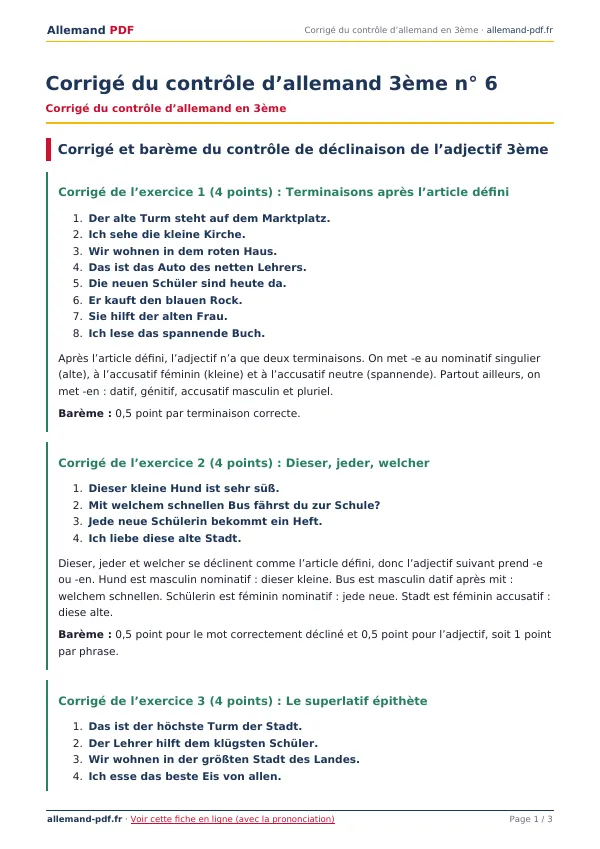 Corrigé du contrôle « Corrigé du contrôle d’allemand 3ème n° 6 » en PDF