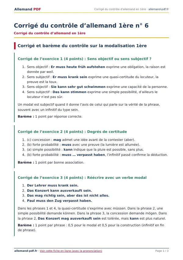 Corrigé du contrôle « Corrigé du contrôle d’allemand 1ère n° 6 » en PDF