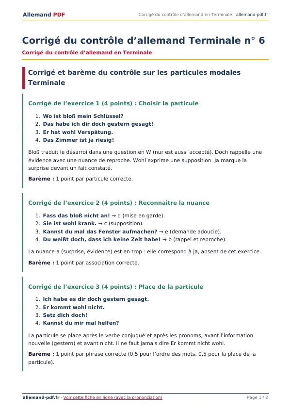 Corrigé du contrôle « Corrigé du contrôle d’allemand Terminale n° 6 » en PDF