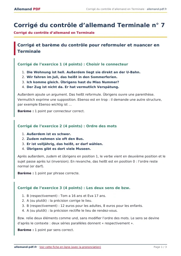 Corrigé du contrôle « Corrigé du contrôle d’allemand Terminale n° 7 » en PDF