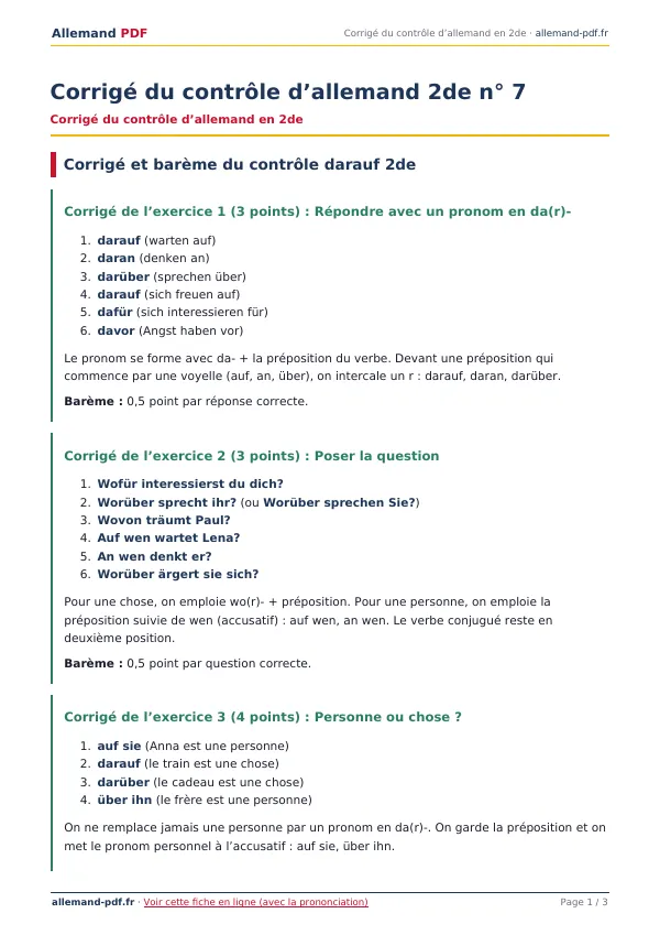 Corrigé du contrôle « Corrigé du contrôle d’allemand 2de n° 7 » en PDF