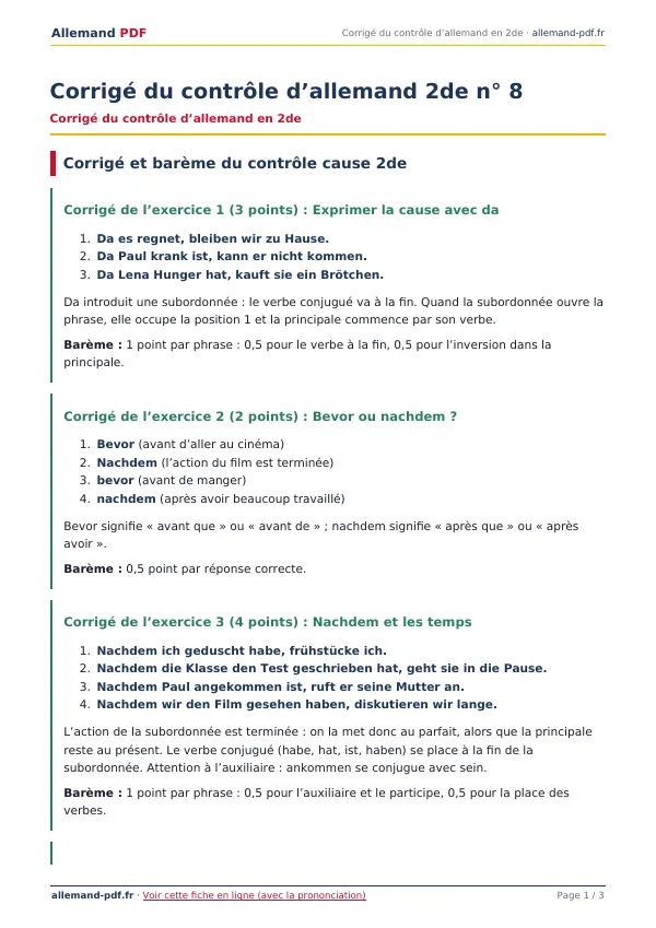 Corrigé du contrôle « Corrigé du contrôle d’allemand 2de n° 8 » en PDF