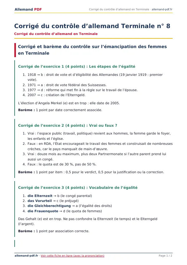 Corrigé du contrôle « Corrigé du contrôle d’allemand Terminale n° 8 » en PDF