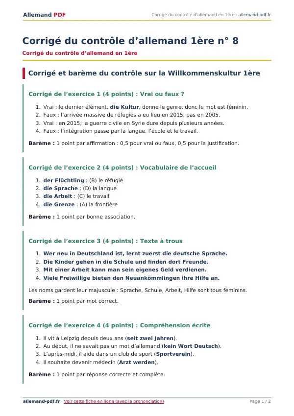 Corrigé du contrôle « Corrigé du contrôle d’allemand 1ère n° 8 » en PDF