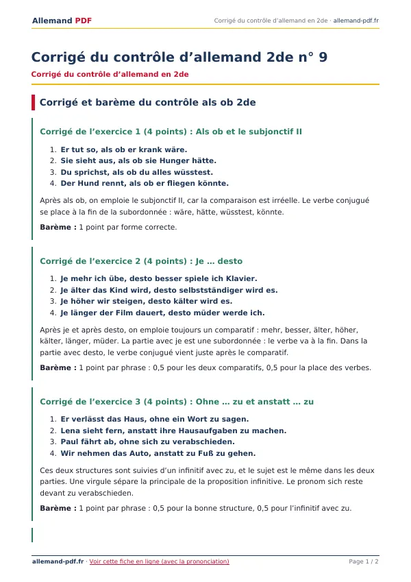 Corrigé du contrôle « Corrigé du contrôle d’allemand 2de n° 9 » en PDF