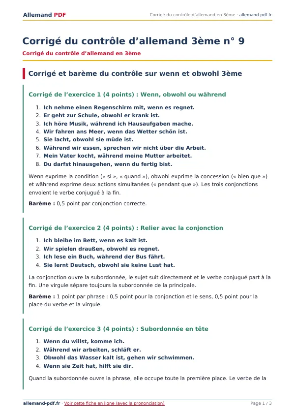 Corrigé du contrôle « Corrigé du contrôle d’allemand 3ème n° 9 » en PDF