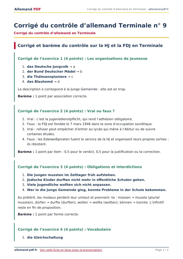 Corrigé du contrôle « Corrigé du contrôle d’allemand Terminale n° 9 » en PDF