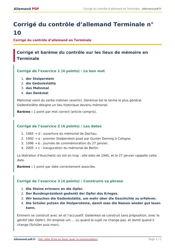Corrigé du contrôle « Corrigé du contrôle d’allemand Terminale n° 10 » en PDF