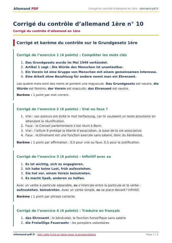 Corrigé du contrôle « Corrigé du contrôle d’allemand 1ère n° 10 » en PDF