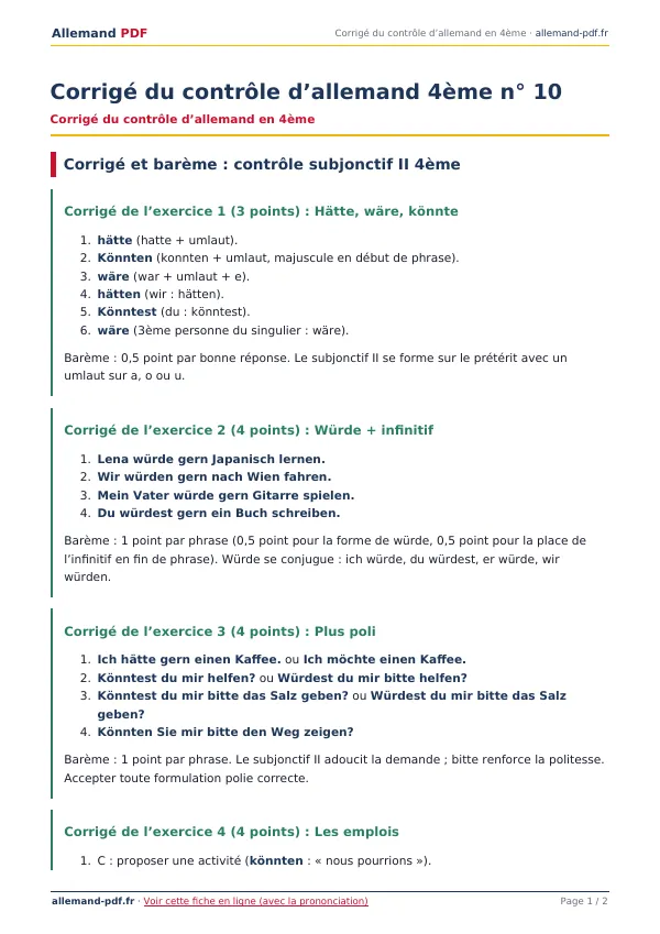 Corrigé du contrôle « Corrigé du contrôle d’allemand 4ème n° 10 » en PDF