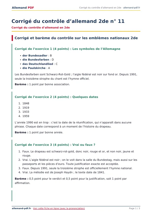 Corrigé du contrôle « Corrigé du contrôle d’allemand 2de n° 11 » en PDF