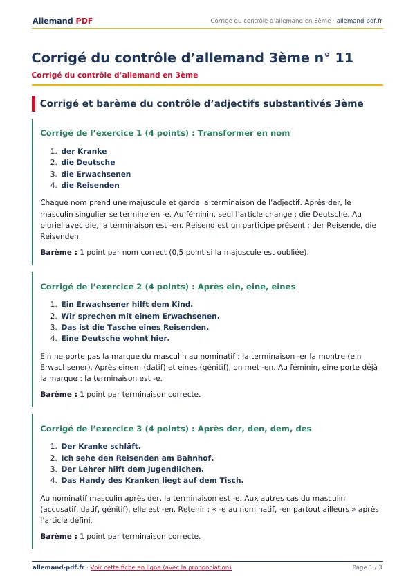 Corrigé du contrôle « Corrigé du contrôle d’allemand 3ème n° 11 » en PDF