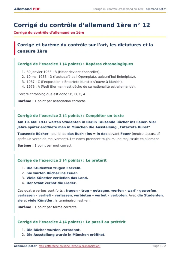 Corrigé du contrôle « Corrigé du contrôle d’allemand 1ère n° 12 » en PDF