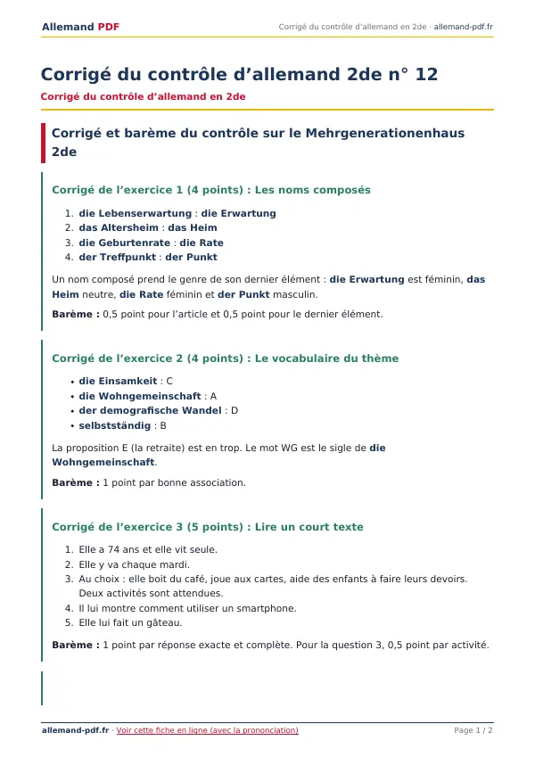 Corrigé du contrôle « Corrigé du contrôle d’allemand 2de n° 12 » en PDF