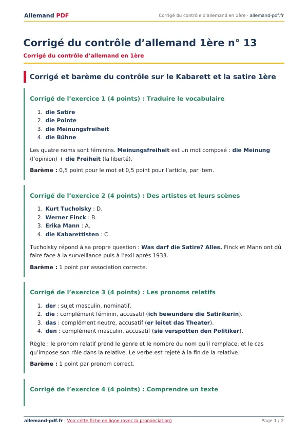 Corrigé du contrôle « Corrigé du contrôle d’allemand 1ère n° 13 » en PDF
