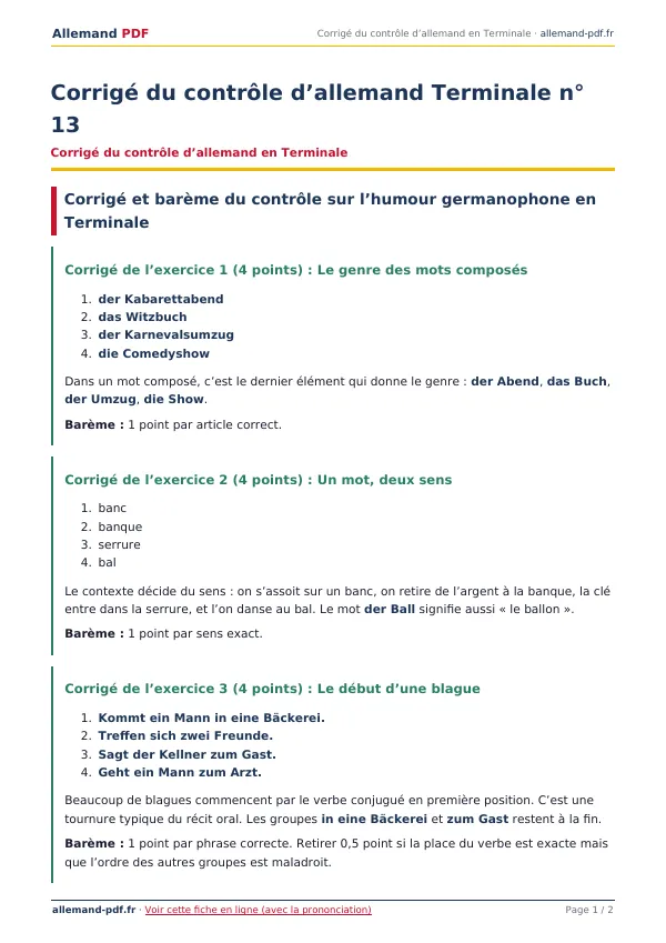 Corrigé du contrôle « Corrigé du contrôle d’allemand Terminale n° 13 » en PDF