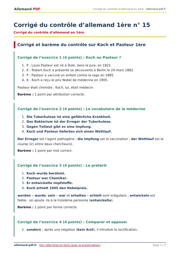 Corrigé du contrôle « Corrigé du contrôle d’allemand 1ère n° 15 » en PDF