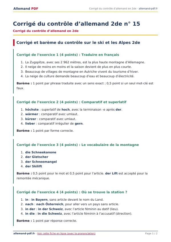 Corrigé du contrôle « Corrigé du contrôle d’allemand 2de n° 15 » en PDF