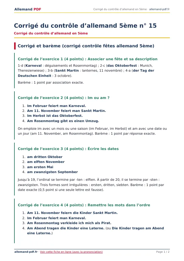 Corrigé du contrôle « Corrigé du contrôle d’allemand 5ème n° 15 » en PDF