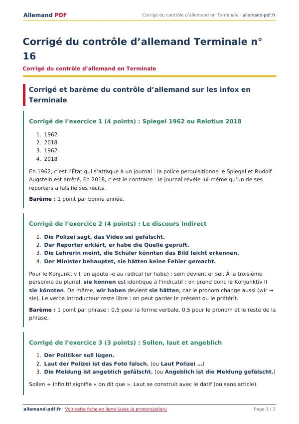 Corrigé du contrôle « Corrigé du contrôle d’allemand Terminale n° 16 » en PDF