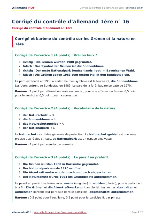 Corrigé du contrôle « Corrigé du contrôle d’allemand 1ère n° 16 » en PDF