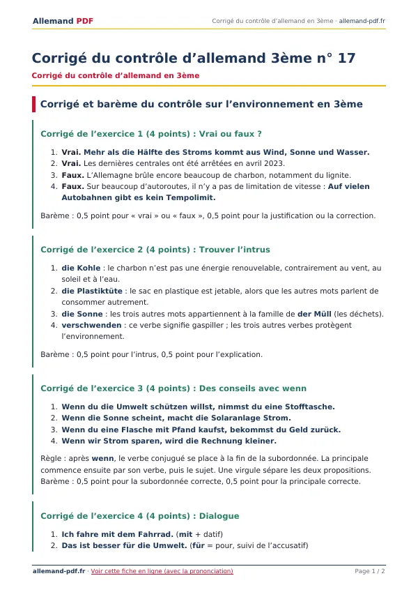 Corrigé du contrôle « Corrigé du contrôle d’allemand 3ème n° 17 » en PDF