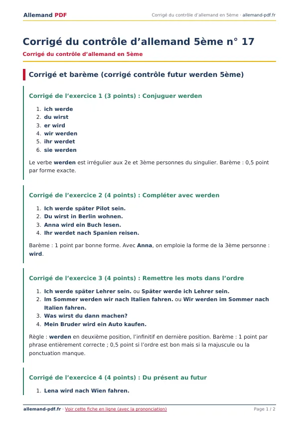Corrigé du contrôle « Corrigé du contrôle d’allemand 5ème n° 17 » en PDF