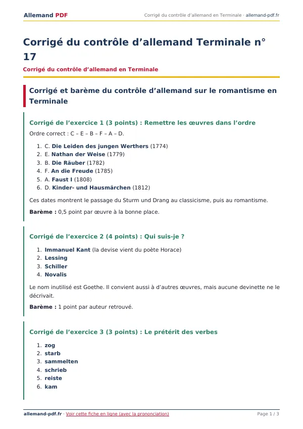 Corrigé du contrôle « Corrigé du contrôle d’allemand Terminale n° 17 » en PDF