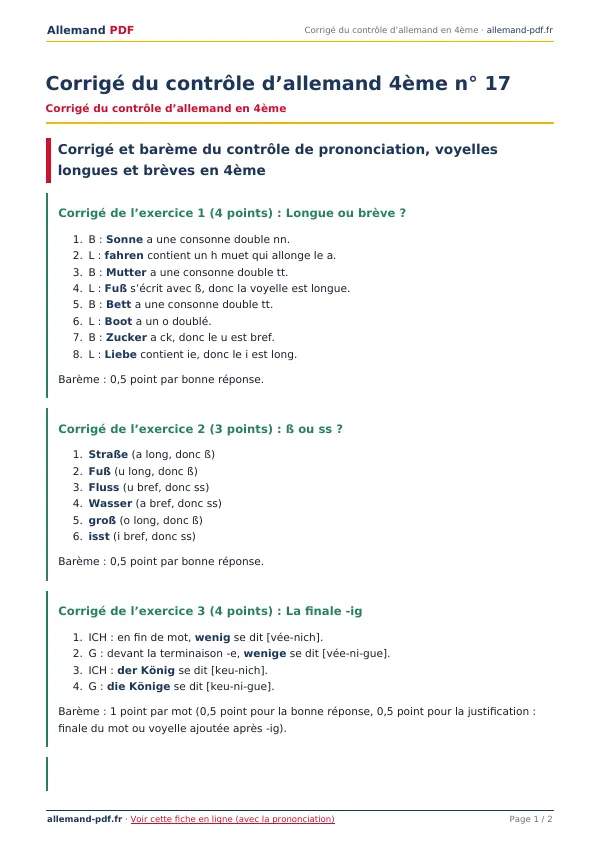 Corrigé du contrôle « Corrigé du contrôle d’allemand 4ème n° 17 » en PDF