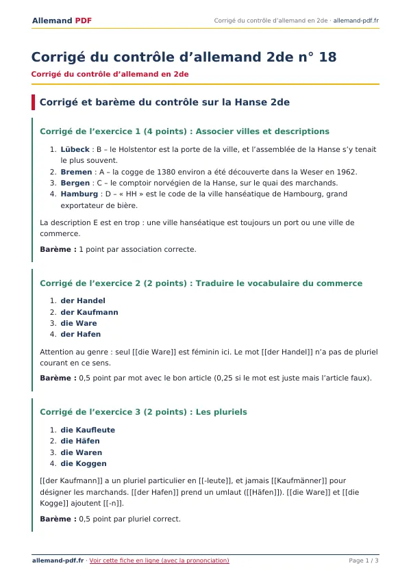 Corrigé du contrôle « Corrigé du contrôle d’allemand 2de n° 18 » en PDF