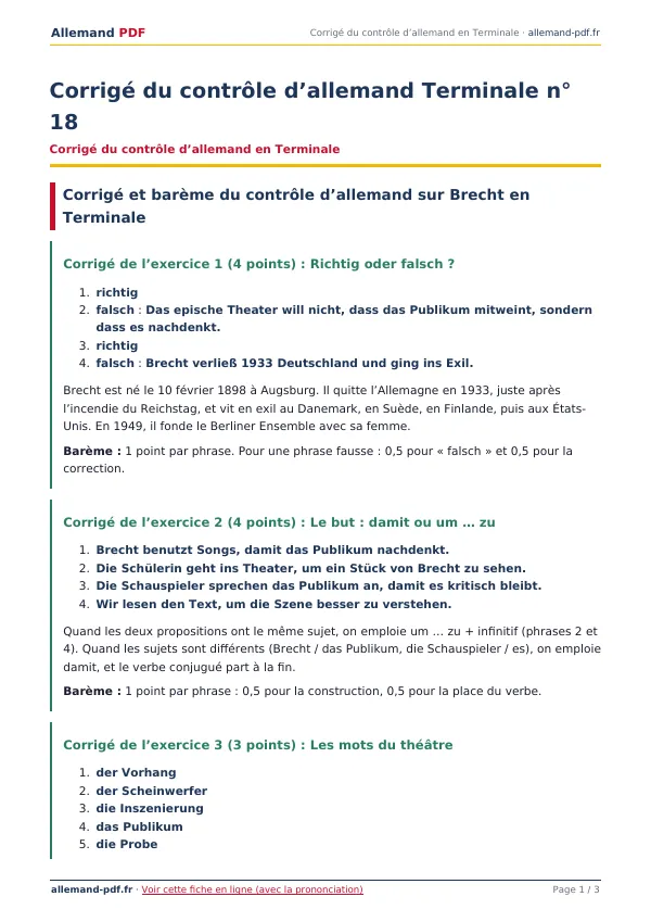 Corrigé du contrôle « Corrigé du contrôle d’allemand Terminale n° 18 » en PDF