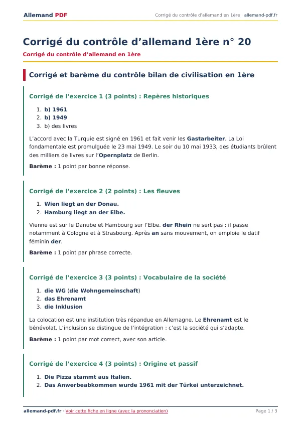 Corrigé du contrôle « Corrigé du contrôle d’allemand 1ère n° 20 » en PDF